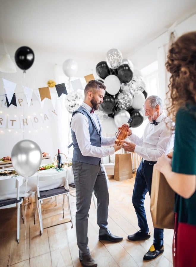 Haolongfa Black and Silver Balloons, 60 Pcs 12 In Metallic Silver, Black, White & Confetti Balloons for New Year’s Eve, Countdown Party, Christmas, Wedding, Birthday, Graduation, Anniversary Decorations - Image 3
